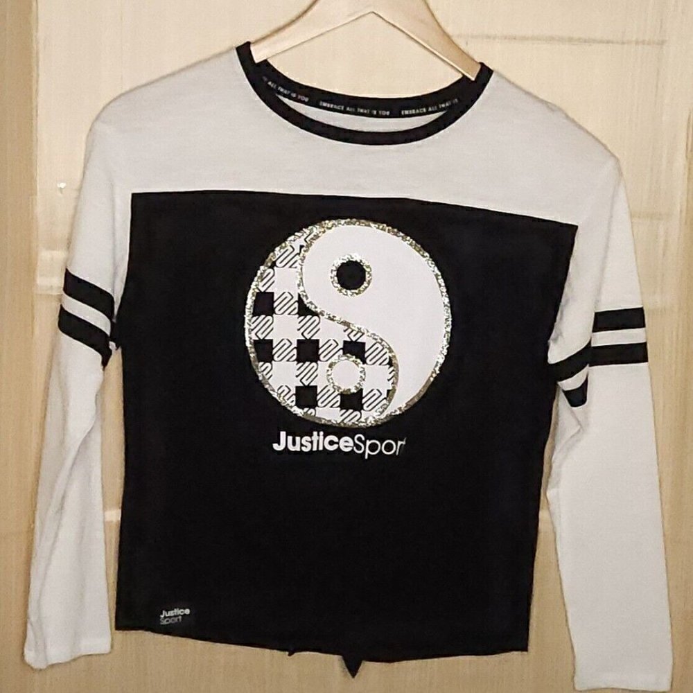 Justice Girls Black White Yin Yang Long Sleeve Top 12-14